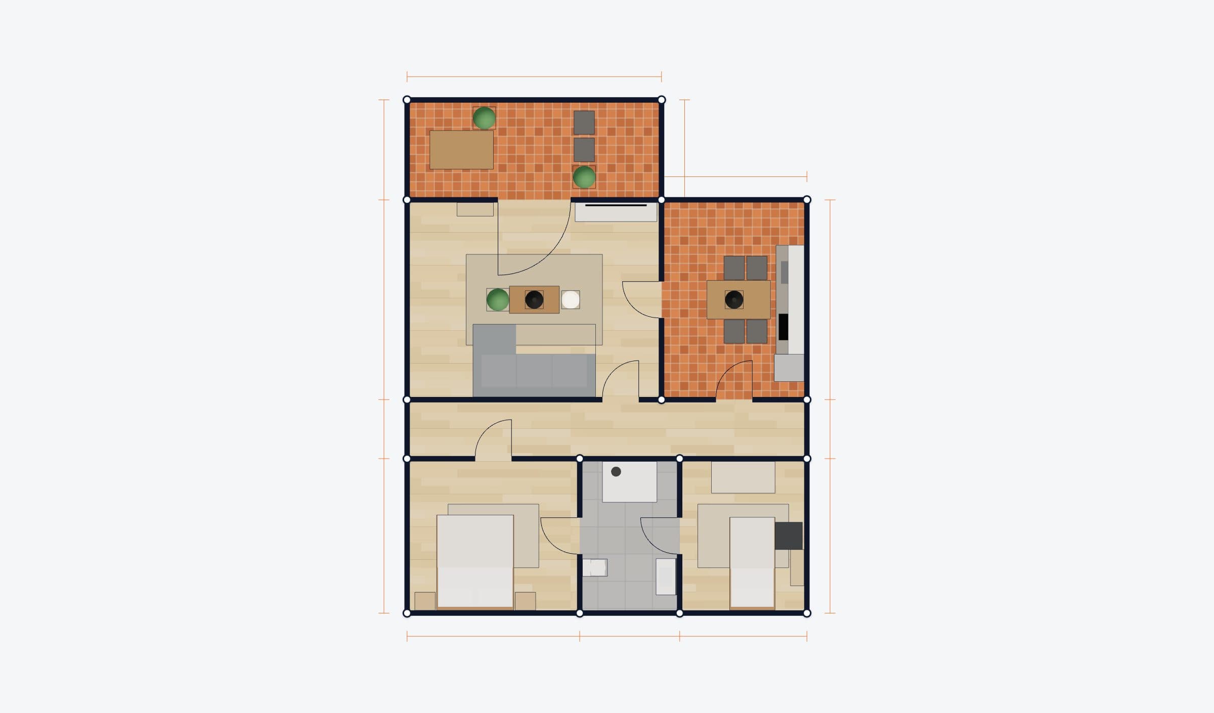 Floor plan of an apartment with furniture