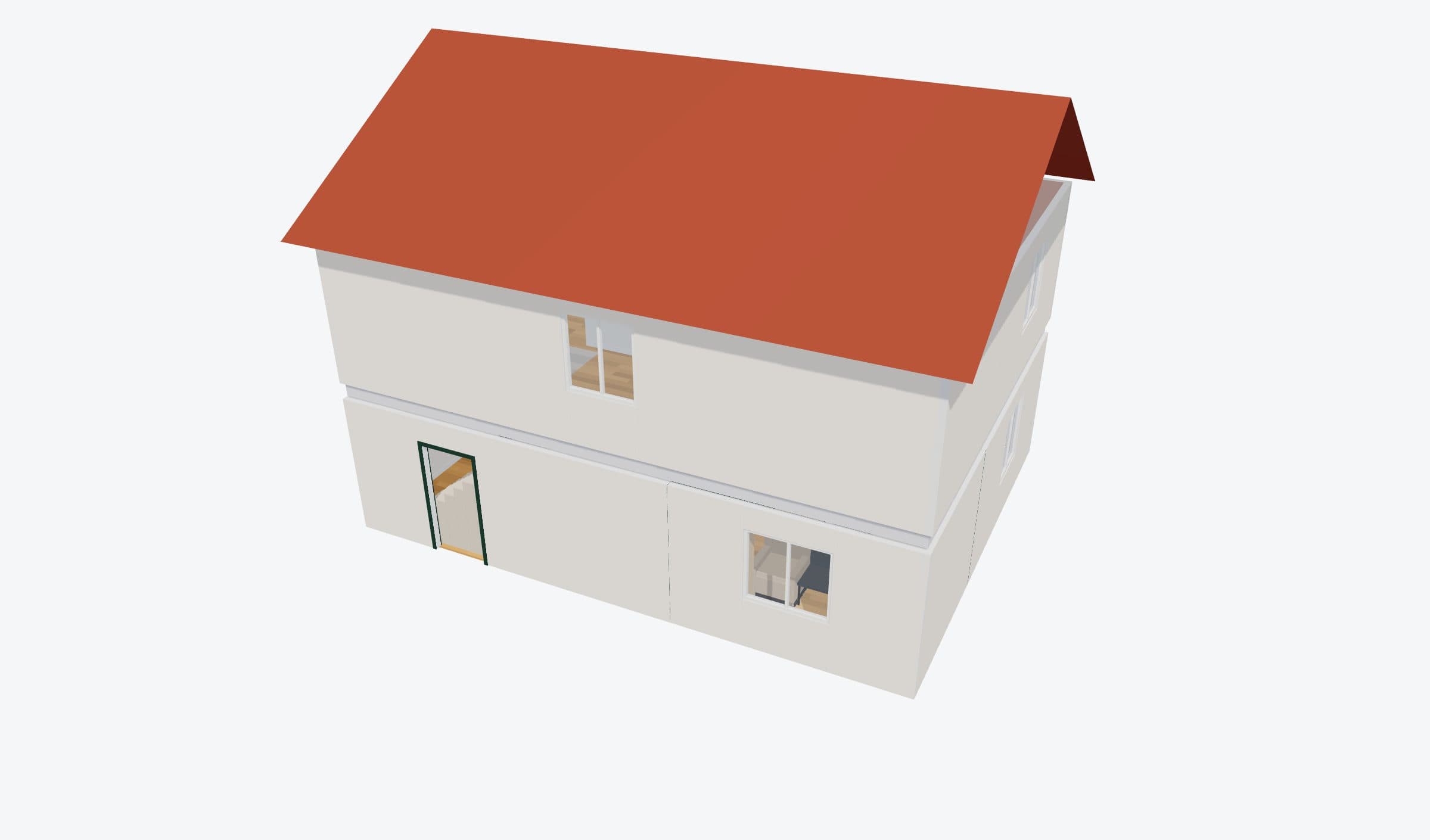 Two-storey house with a red gable roof